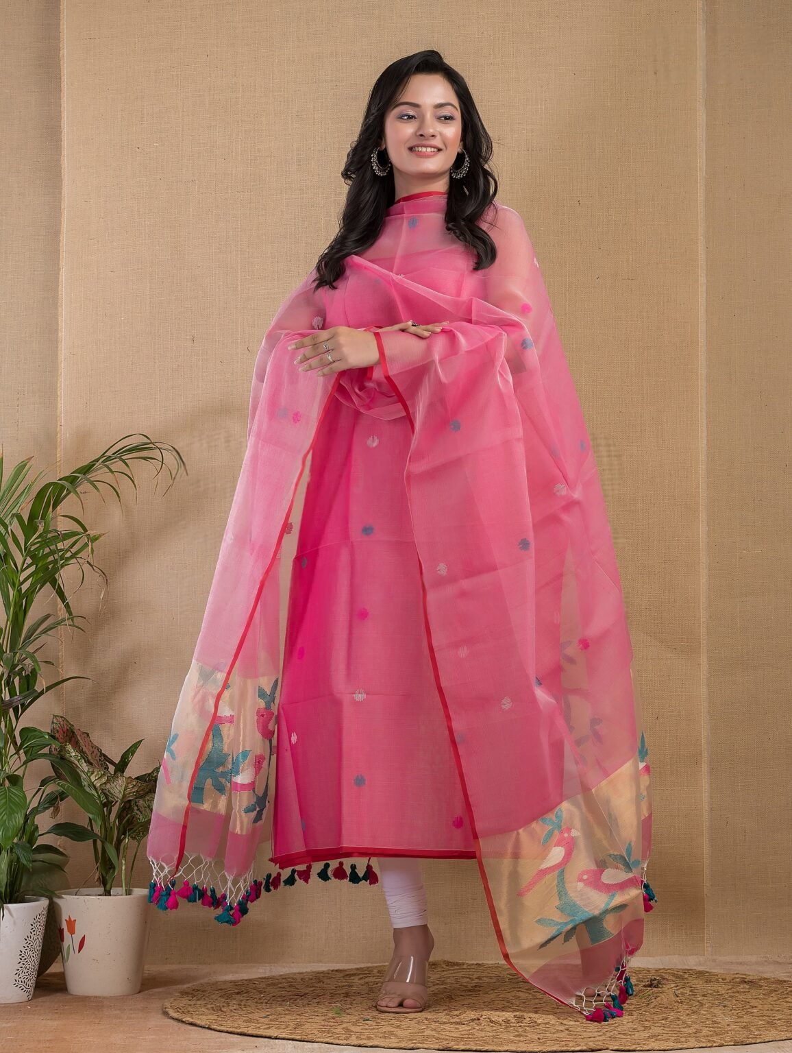 BABYPINK PAITHANI MUSLIN JAMDANI SET